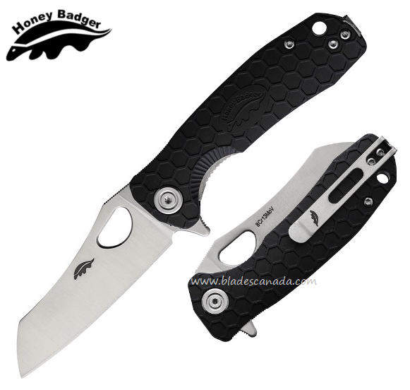 Honey Badger Small Wharncleaver Flipper Folding Knife, No Choil, FRN Black, HB1045